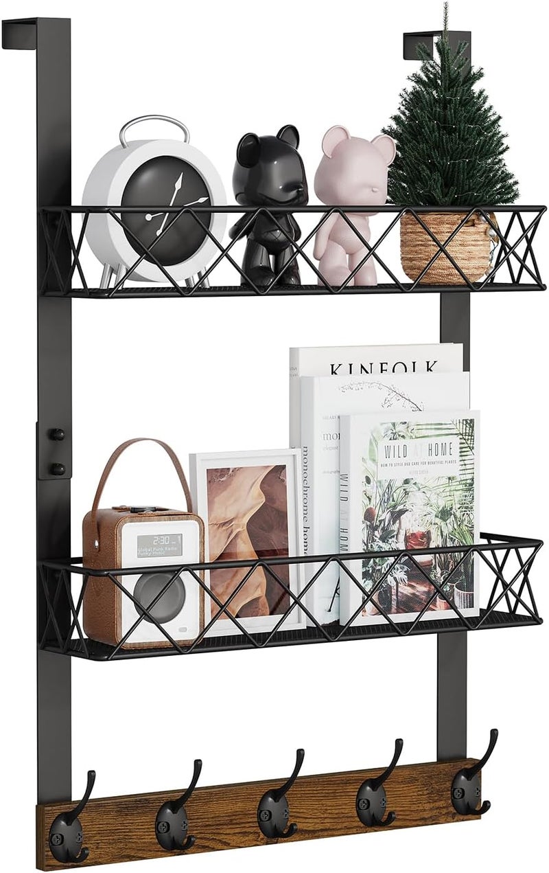 YINMIT Over The Door Hooks Organizer, Over Door Storage with 5 Hooks and 2 Mesh Baskets, Door Hanger Hook, Over The Door Towel Rack, Over Door Hanger for Bathroom, Bedroom, Kitchen - Image 1